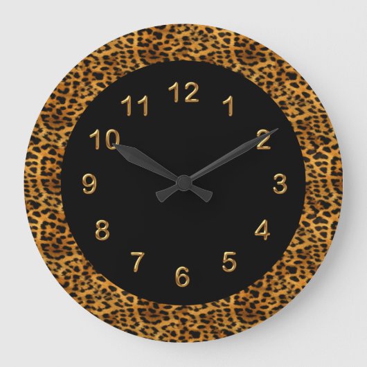 Wall Clock Black Leopard Print Animal Große Wanduhr (Vorderseite)