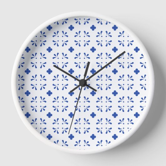 Wall Clock Blaues Muster Chinoiserie Chic Uhr (Vorderseite)