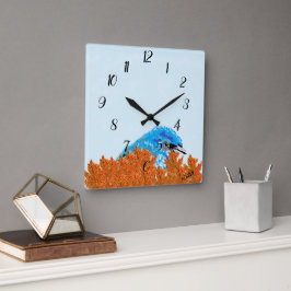 Wall Clock  : Blue Bird Of Happiness   Quadratische Wanduhr