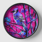 Wall Clock Blue Jay Whimsical Abstrakt Pink Uhr (Vorderseite)