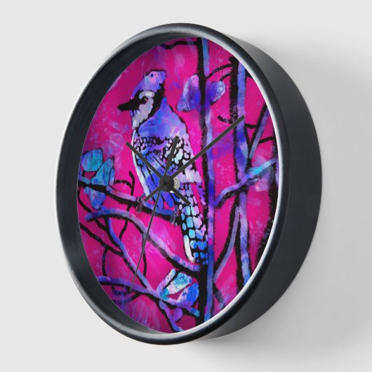Wall Clock Blue Jay Whimsical Abstrakt Pink Uhr (Winkel)