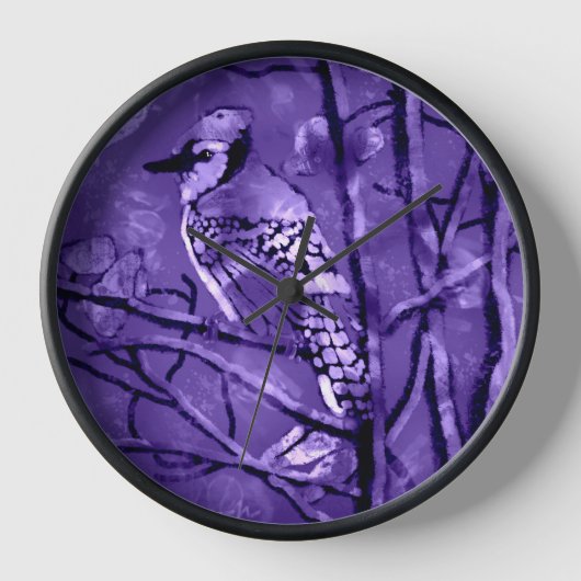 Wall Clock Blue Jay Whimsical Abstrakt Uhr (Vorderseite)