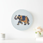 Wall Clock Blue Perle Gold Elephant Große Wanduhr (Zuhause)