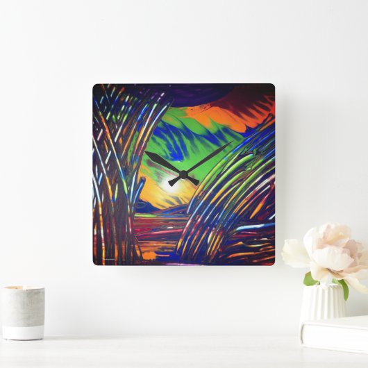 Wall Clock "Blue Weed" Quadratische Wanduhr (Zuhause)