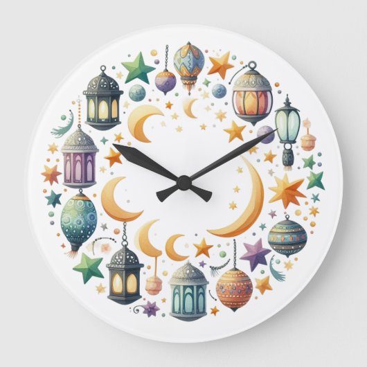 Wall Clock-Eid Mubarak Wreath Wall Clock Große Wanduhr (Vorderseite)