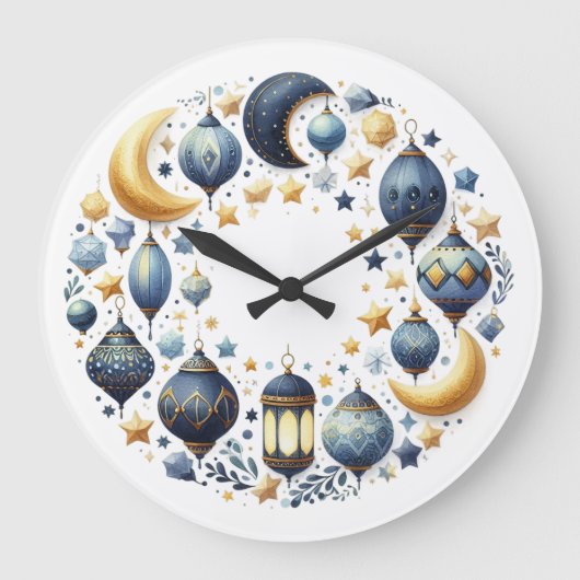 Wall Clock-Eid Mubarak Wreath Wall Clock Große Wanduhr (Vorderseite)