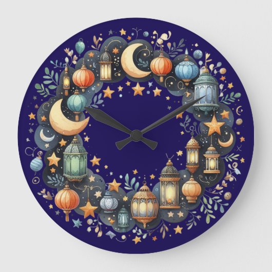 Wall Clock-Eid Mubarak Wreath Wall Clock Große Wanduhr (Vorderseite)