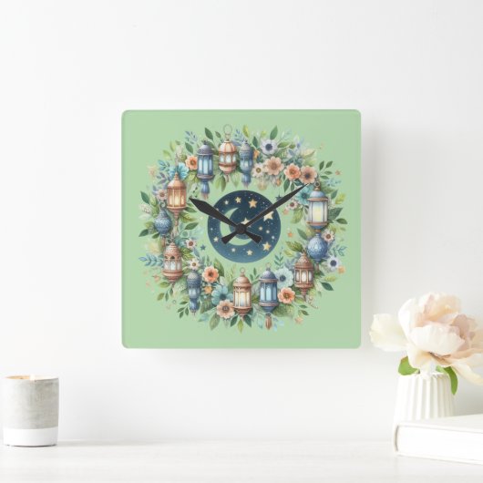 Wall Clock-Eid Mubarak Wreath Wall Clock Quadratische Wanduhr (Zuhause)