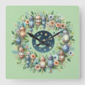 Wall Clock-Eid Mubarak Wreath Wall Clock Quadratische Wanduhr (Vorderseite)