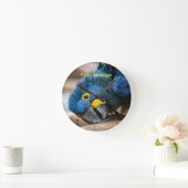 Wall clock featuring cute Hyacinth Macaw parrot Runde Wanduhr (Zuhause)