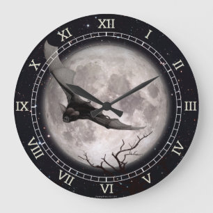 Wall Clock Flying Bat, Full Moon, Gothic, Vampire Große Wanduhr