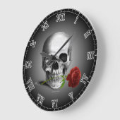 Wall Clock Gothic Skull Rose Skeleton Numerals Große Wanduhr (Winkel)