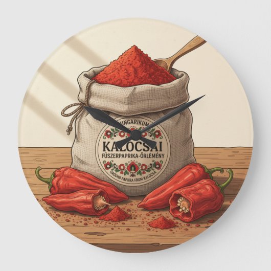 Wall Clock Hungarian Kalocsai Paprika Spice Art Große Wanduhr (Vorderseite)