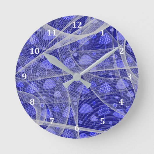 Wall Clock in Blau mit Pilzen und Schleier-Look Runde Wanduhr (Vorderseite)