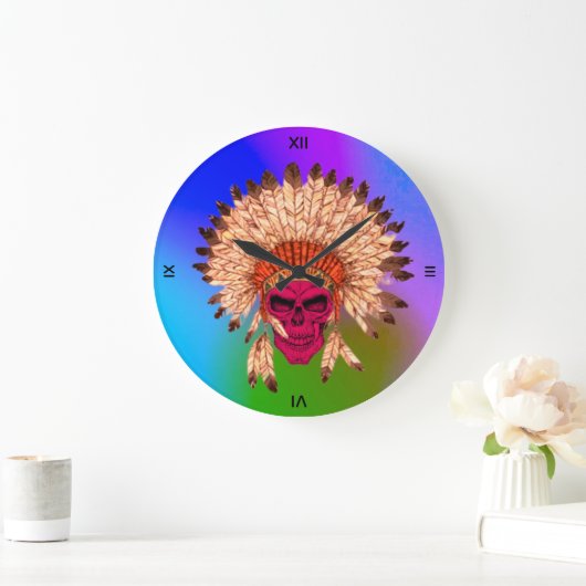 Wall Clock Indischer Schädel Große Wanduhr (Zuhause)