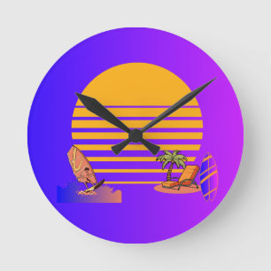 Wall Clock mit Blick auf Strand und Sonne Runde Wanduhr