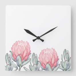 Wall Clock mit charmanten, delikaten Blume. Quadratische Wanduhr
