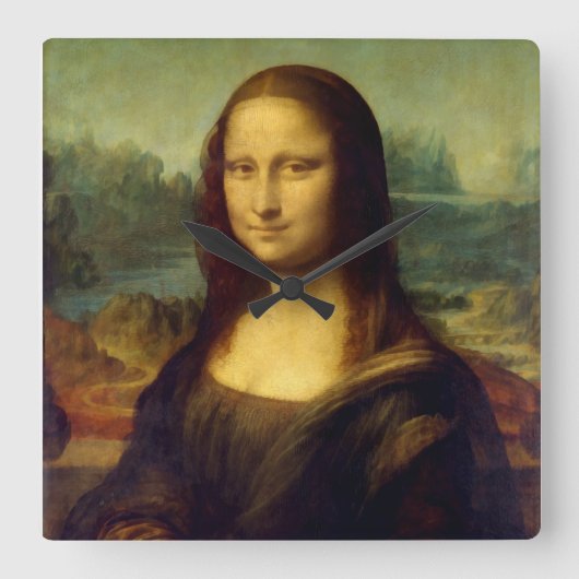 Wall Clock mit Da Vincis Mona Lisa Quadratische Wanduhr (Vorderseite)