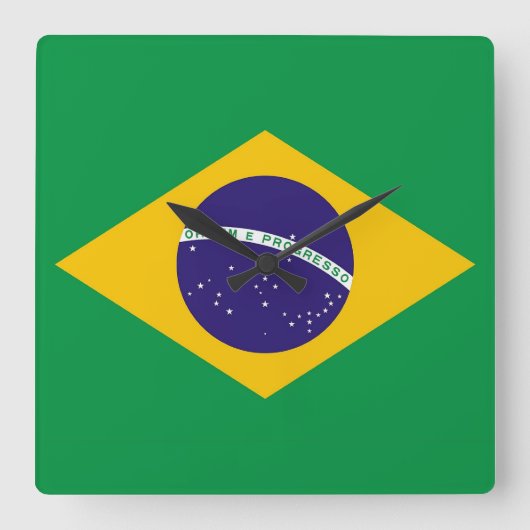 Wall Clock mit der Flagge Brasiliens Quadratische Wanduhr (Vorderseite)