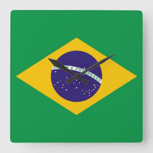 Wall Clock mit der Flagge Brasiliens Quadratische Wanduhr
