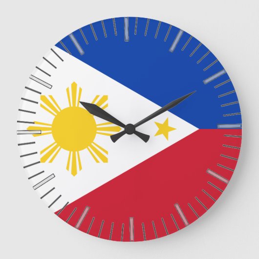 Wall Clock mit der Flagge der Philippinen Große Wanduhr (Vorderseite)