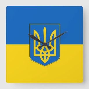 Wall Clock mit der Flagge der Ukraine Quadratische Wanduhr