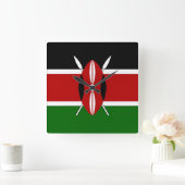 Wall Clock mit der Flagge Kenias Quadratische Wanduhr (Zuhause)