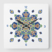 Wall Clock mit farbenfrohen Medallion-Design Quadratische Wanduhr (Vorderseite)