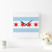 Wall Clock mit Flagge von Chicago, Illinois, USA Quadratische Wanduhr (Zuhause)