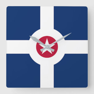 Wall Clock mit Flagge von Indianapolis City, USA Quadratische Wanduhr