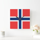 Wall Clock mit norwegischer Flagge Quadratische Wanduhr (Zuhause)