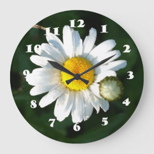 Wall Clock mit weißem Daisy-Foto Große Wanduhr