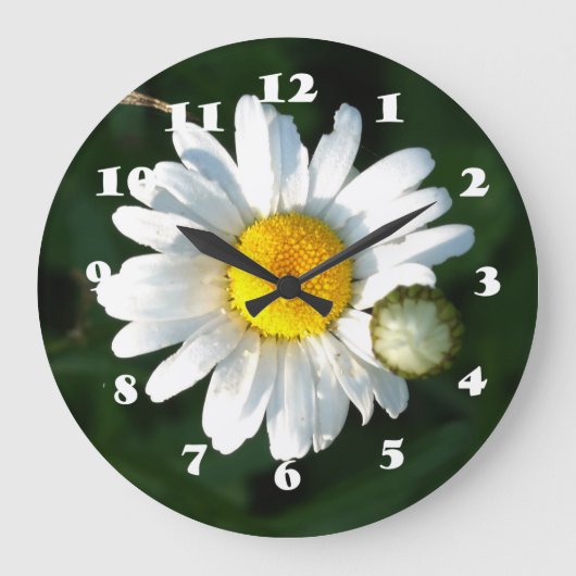 Wall Clock mit weißem Daisy-Foto Große Wanduhr (Vorderseite)