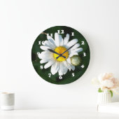 Wall Clock mit weißem Daisy-Foto Große Wanduhr (Zuhause)