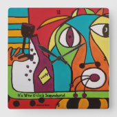 Wall Clock mit Wine O-Clock Kunst Quadratische Wanduhr (Vorderseite)