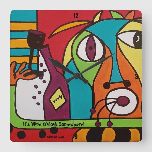 Wall Clock mit Wine O-Clock Kunst Quadratische Wanduhr (Vorderseite)
