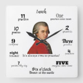 Wall Clock - Mozart - It's always time to practice Quadratische Wanduhr (Vorderseite)
