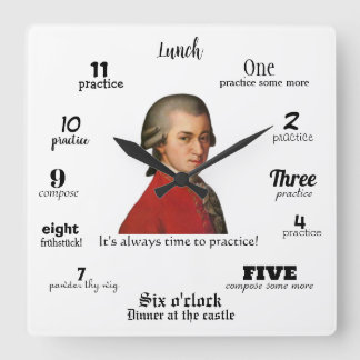 Wall Clock - Mozart - It's always time to practice Quadratische Wanduhr