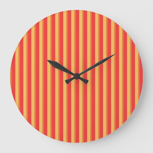 Wall Clock: orange, rot und gelb Streifen Große Wanduhr (Vorderseite)