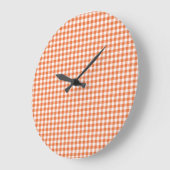 Wall Clock, Orange und White Karo Gingham Große Wanduhr (Winkel)