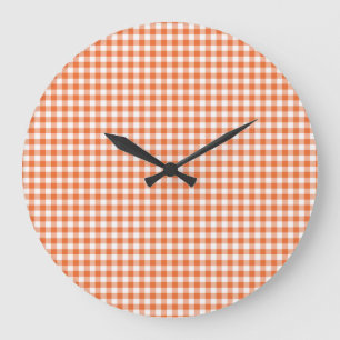 Wall Clock, Orange und White Karo Gingham Große Wanduhr