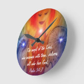 Wall Clock Psalm 34:7 Engel des Lord Gemäldes Runde Wanduhr (Winkel)