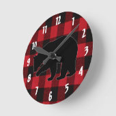 Wall Clock Red Buffalo Kariert Bär Schwarz Runde Wanduhr (Winkel)