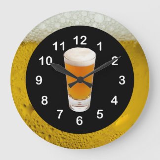 Wall Clock Schwarzes Gold Die Zeit ist Bier O'Cloc Große Wanduhr