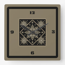 Wall Clock Sepia Medallien auf schwarz