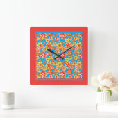 Wall Clock, Square, Ditsy Floral Pattern Quadratische Wanduhr (Zuhause)