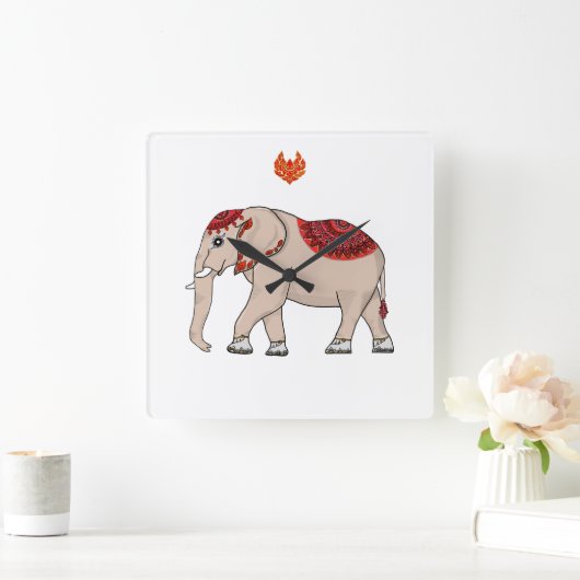Wall Clock Thai Elefant. Quadratische Wanduhr (Zuhause)