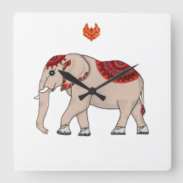 Wall Clock Thai Elefant. Quadratische Wanduhr
