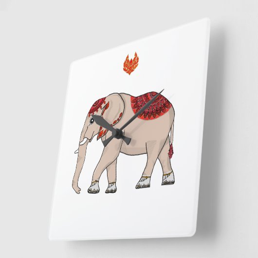 Wall Clock Thai Elefant. Quadratische Wanduhr (Winkel)