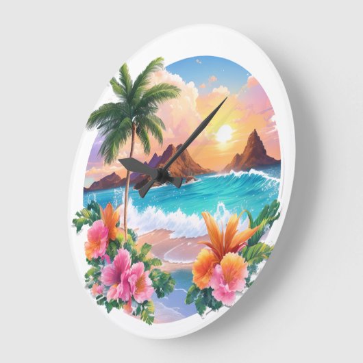 Wall Clock: Tropische Ruhe Majestic Palm Tree Große Wanduhr (Winkel)
